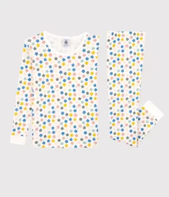 Petit Bateau Girls' Glow-In-The-Dark Retro Floral Snugfit Cotton Pyjamas Marshmallow White/Multico White -Baby Product Shop image 1171