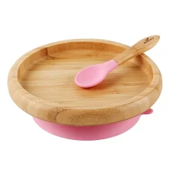 Avanchy Classic Bamboo Suction Plate+Spoon - Pink