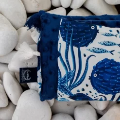 LA MILLOU TODDLER LIGHT BLANKET WITH FRINGERS - SANTORINI - NAVY -Baby Product Shop image 1701