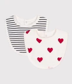 Petit Bateau PACK OF 2 COTTON BABY BIBS RED HEARTS