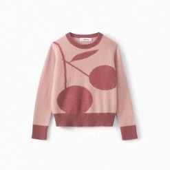 Bonpoint GIRLS' CASHMERE SWEATER WITH GIANT CHERRIES FADED PINK