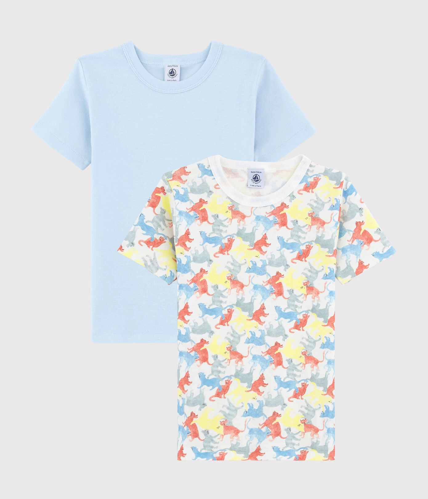 Petit Bateau Boys' Short-Sleeved Cat Print Organic Cotton T-Shirt - 2-Pack Dino