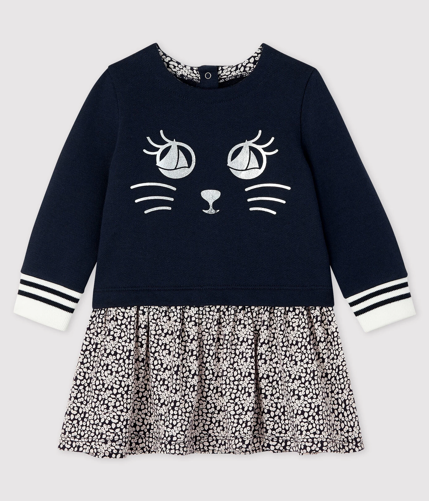 Petit Bateau Baby Girl's Long-sleeved Dress Dark Blue Eyes