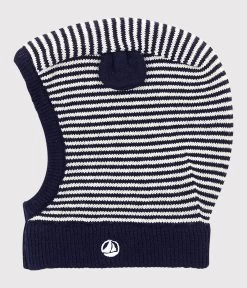 Petit Bateau BABIES' COTTON BALACLAVA SMOKING Blue/MARSHMALLOW White