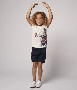 Petit Bateau Girls' Short-Sleeved Cotton T-Shirt Flower & Bird